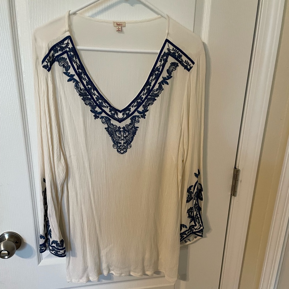 Reba Blouse with Navy Blue Embroidery